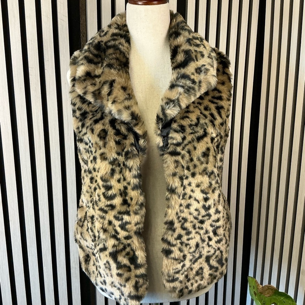 Leopard Print Faux Fur Vest Sz XS